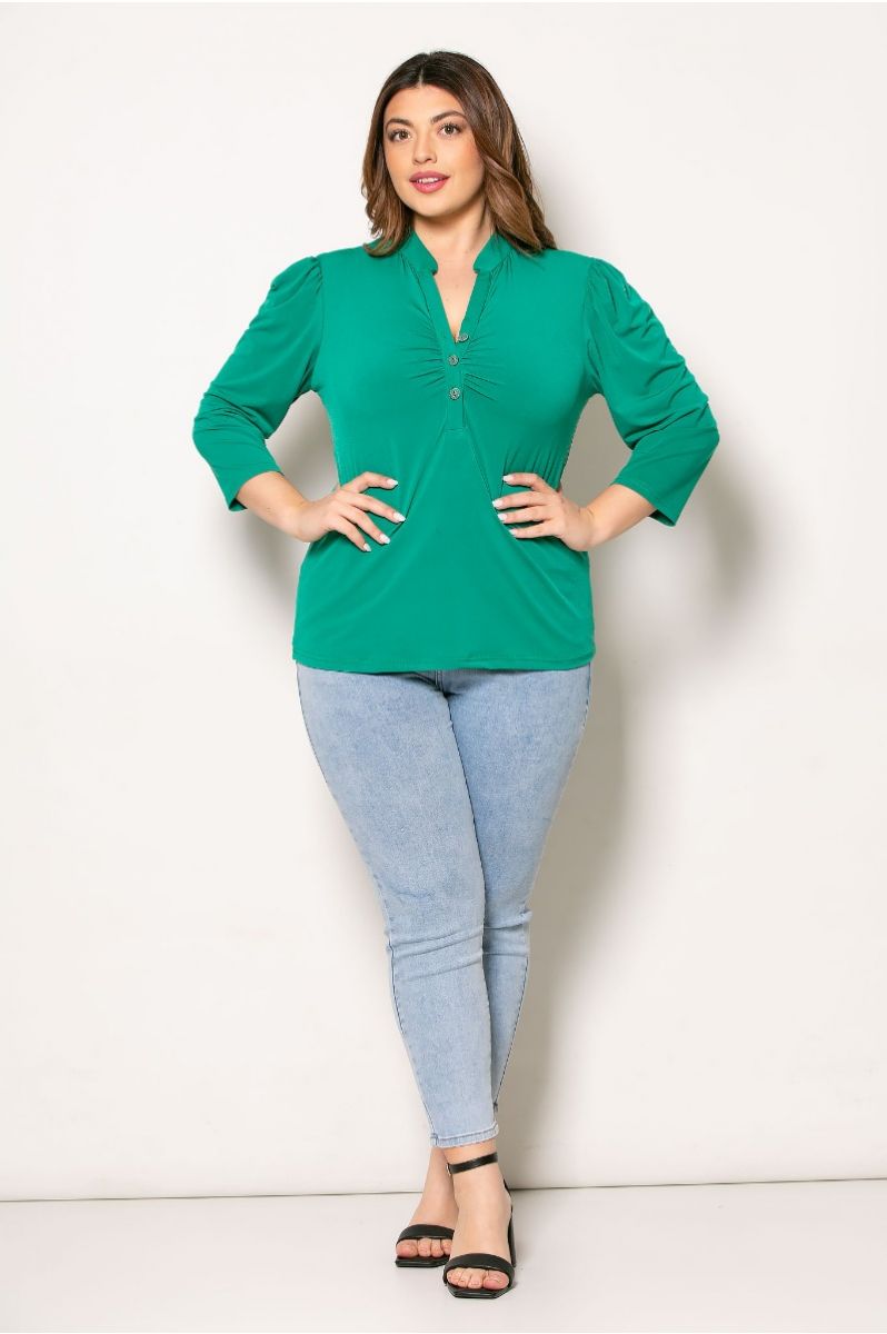 Μπλούζα Jersey Ελαστική Με Σούρες Στο Στήθος Και Κουμπιά Πράσινο